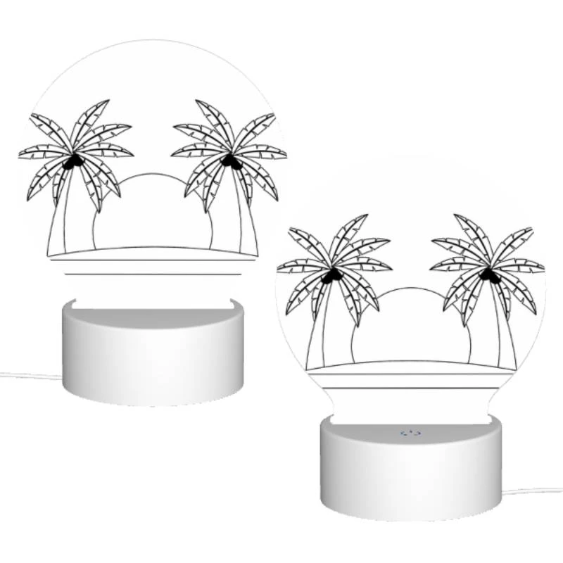 Round Acrylic Night Light, A black and white drawing of a hat with two palm trees on either side. Round Acrylic Night Light, A Black And White Drawing Of A Hat With Two Palm Trees On Either Side. -Pattern Diy Shop 3c3b81ff5867055fd9c7b52fcce4a80a72a616dd
