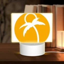 Rectangular Acrylic Night Light, A Yellow Circle With A Palm Tree In It.