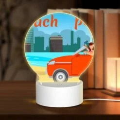 Round Acrylic Night Light, A Man And A Woman Are In A Red Car