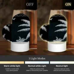 Love Acrylic Night Light, A Black And White Image Of A Palm Tree With Birds Flying Around It. -Pattern Diy Shop 4074685e24255031d990a1e7ba731a4a564d848f