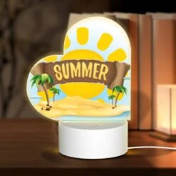 Love Acrylic Night Light, A Cartoon Of A Sunny Beach With The Words "Summer" Written On It.