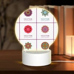 Round Acrylic Night Light, A Collection Of Colorful Geometric Shapes.