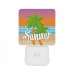 Night Light Set Of 2, A Colorful Cartoon Of A Palm Tree And The Word "summer" On A Beach. -Pattern Diy Shop 44015ac9205afc89e2a78e6c7ff76e52adc525b5