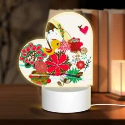 Love Acrylic Night Light, A Colorful Umbrella Is Surrounded By Various Flowers And Birds.