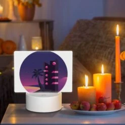 Rectangular Acrylic Night Light, A Tall Building With A Pink And Black Color Scheme Is Lit Up At Night. -Pattern Diy Shop 483f69e9285e853a54ff60ccedc53361bc070d56