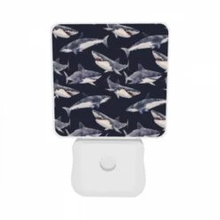 Night Light Set Of 2, A Pattern Of Sharks On A Blue Background. 7 Night Light Set Of 2, A Pattern Of Sharks On A Blue Background. -Pattern Diy Shop 493cfb5736836b43b2d858fe2b9924bd5431bece