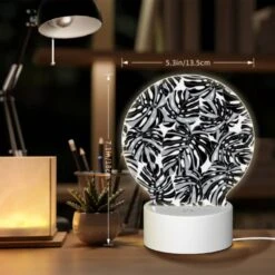 Round Acrylic Night Light, A Black And White Pattern Of Leaves. 5 Round Acrylic Night Light, A Black And White Pattern Of Leaves. -Pattern Diy Shop 4b6baa1ceaf94d09efdbdead24281945141745b9