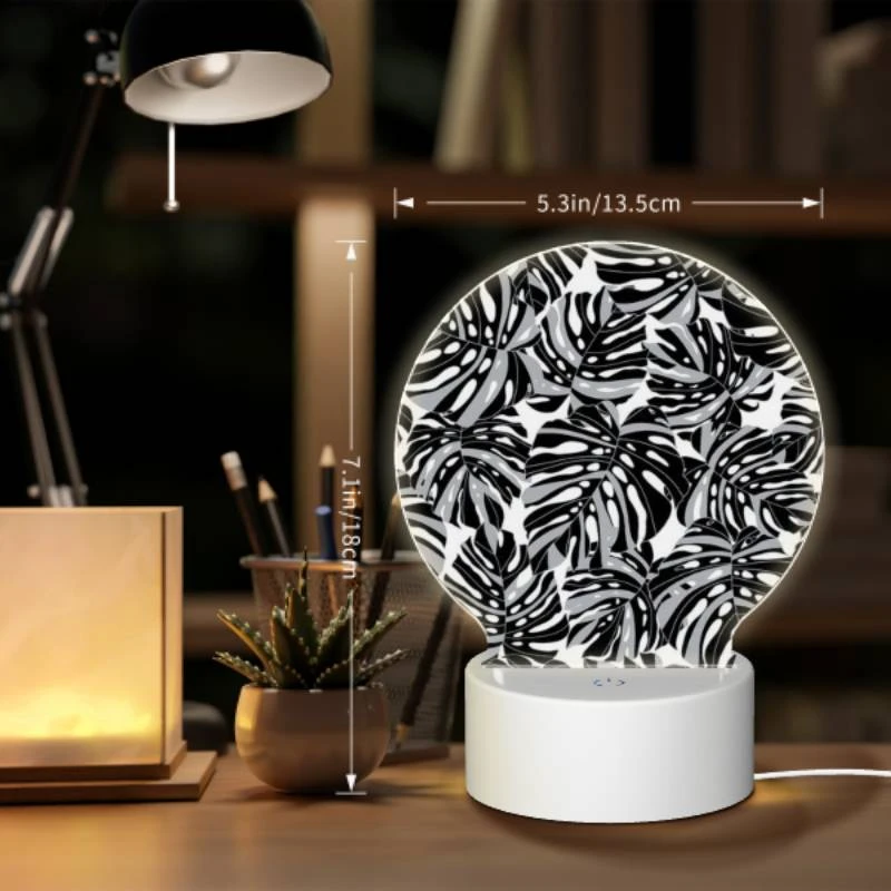 Round Acrylic Night Light, A black and white pattern of leaves. Round Acrylic Night Light, A Black And White Pattern Of Leaves. -Pattern Diy Shop 4b6baa1ceaf94d09efdbdead24281945141745b9