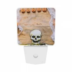 Night Light Set Of 2, A Skeleton Is Surrounded By Pumpkins And Spiders. -Pattern Diy Shop 4c6fd1898972ecde0beb557bc9c637ded5908aab