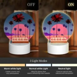 Round Acrylic Night Light, A Red And White Van Is Parked In Front Of A Palm Tree. -Pattern Diy Shop 4d1d19efe9a4fc328608d97d52f9652f26247b3b