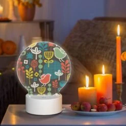 Round Acrylic Night Light, A Colorful Bird Pattern With A Bird In The Center. -Pattern Diy Shop 4df64515a579c3d4b6131bf308b4fdc34dc03bb3