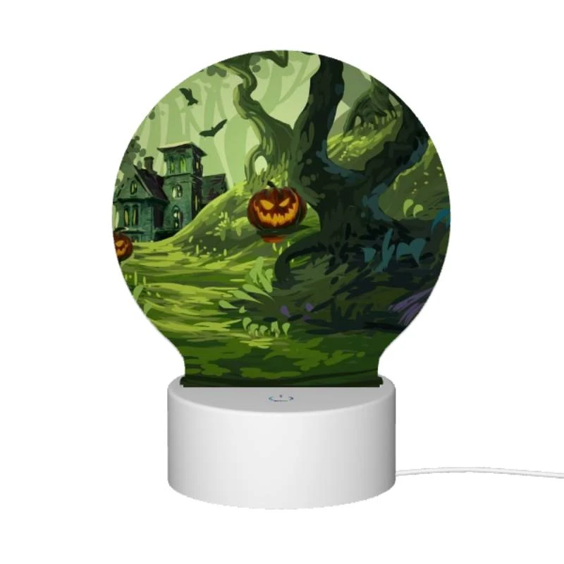 Round Acrylic Night Light, A colorful cartoon scene of a house with a pumpkin on the doorstep and a tree with a pumpkin on it. Round Acrylic Night Light, A Colorful Cartoon Scene Of A House With A Pumpkin On The Doorstep And A Tree With A Pumpkin On It. -Pattern Diy Shop 4f313dfc5b33b884425b3bcdf72b2872b8e203b3