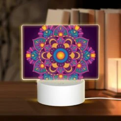 Rectangular Acrylic Night Light, A Colorful Flower With A Yellow Center.