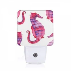 Night Light, A Collection Of Red And Blue Sea Horse Paintings.