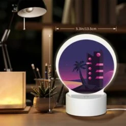Round Acrylic Night Light, A Tall Building With A Pink And Black Color Scheme Is Lit Up At Night. -Pattern Diy Shop 51aad867b12877309127c3666e98dd3b4be69c92