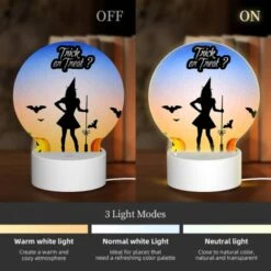 Round Acrylic Night Light, A Witch On A Broomstick With Pumpkins And Bats In The Background. 2 Round Acrylic Night Light, A Witch On A Broomstick With Pumpkins And Bats In The Background. -Pattern Diy Shop 52da2fb47e9751b80b336b9b3b096c2610c8e1c0