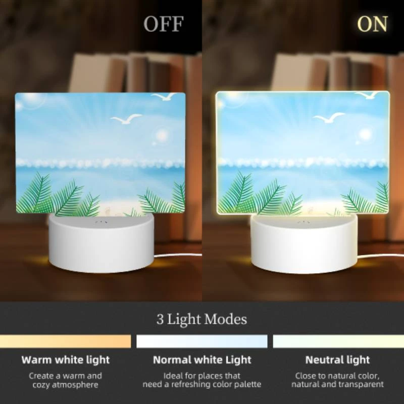Rectangular Acrylic Night Light, A sunny day at the beach with a few birds flying overhead. Rectangular Acrylic Night Light, A Sunny Day At The Beach With A Few Birds Flying Overhead. -Pattern Diy Shop 552beb70c7b8927ebd7afbdcdd87b5ea25c2850e