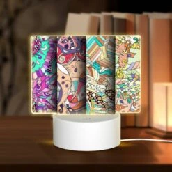 Rectangular Acrylic Night Light, Three Colorful And Intricate Designs Are Displayed Side By Side.
