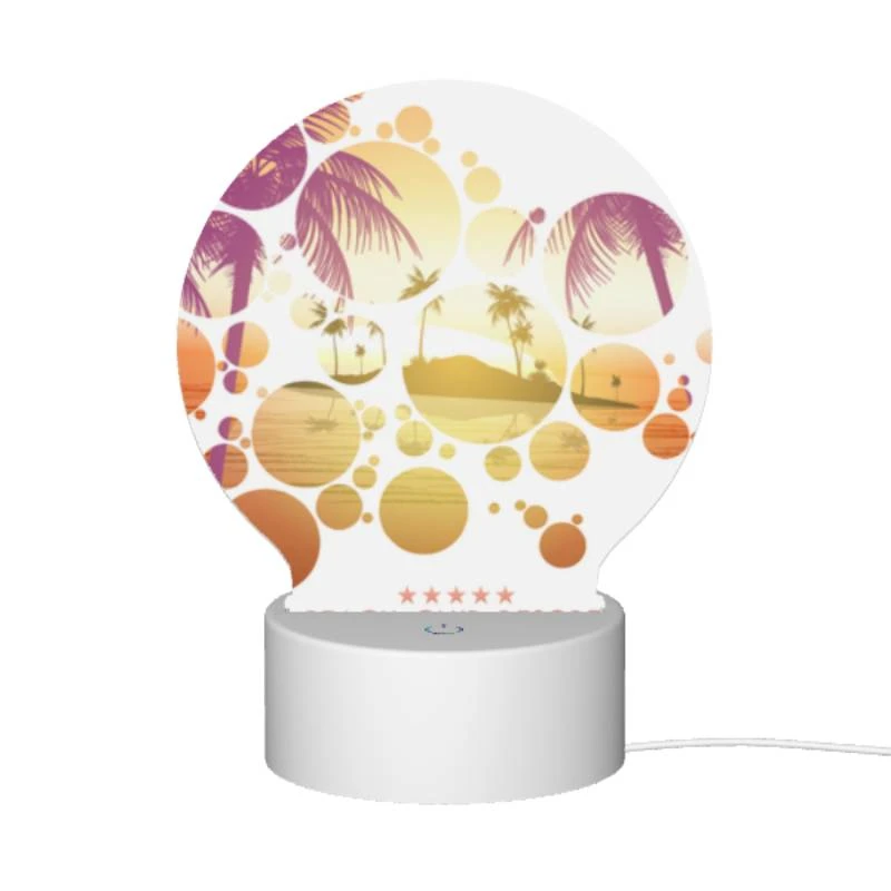 Round Acrylic Night Light, A colorful beach scene with palm trees and a sunset. Round Acrylic Night Light, A Colorful Beach Scene With Palm Trees And A Sunset. -Pattern Diy Shop 55bf3da4ecdc3637e175671576c2ad17ed41f32e