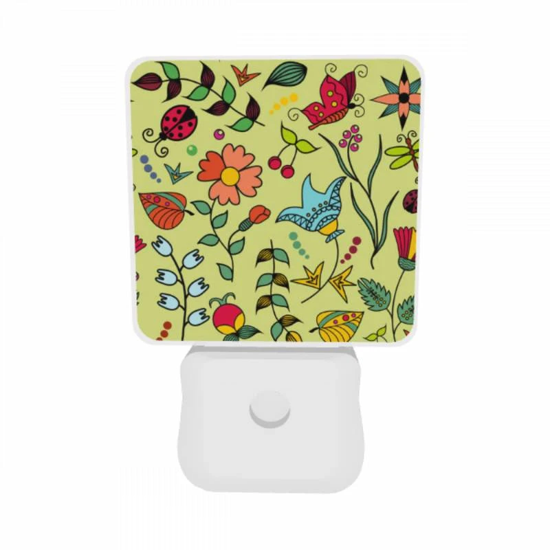 Night Light Set of 2, A colorful flower pattern with a bird and a ladybug. Night Light Set Of 2, A Colorful Flower Pattern With A Bird And A Ladybug. -Pattern Diy Shop 573ab4d7c25bd37633de980e52271d2ad025dc13