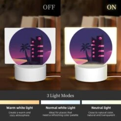 Rectangular Acrylic Night Light, A Tall Building With A Pink And Black Color Scheme Is Lit Up At Night. -Pattern Diy Shop 57792ad85b3ba43181639c803568ef3f37a1a8b4