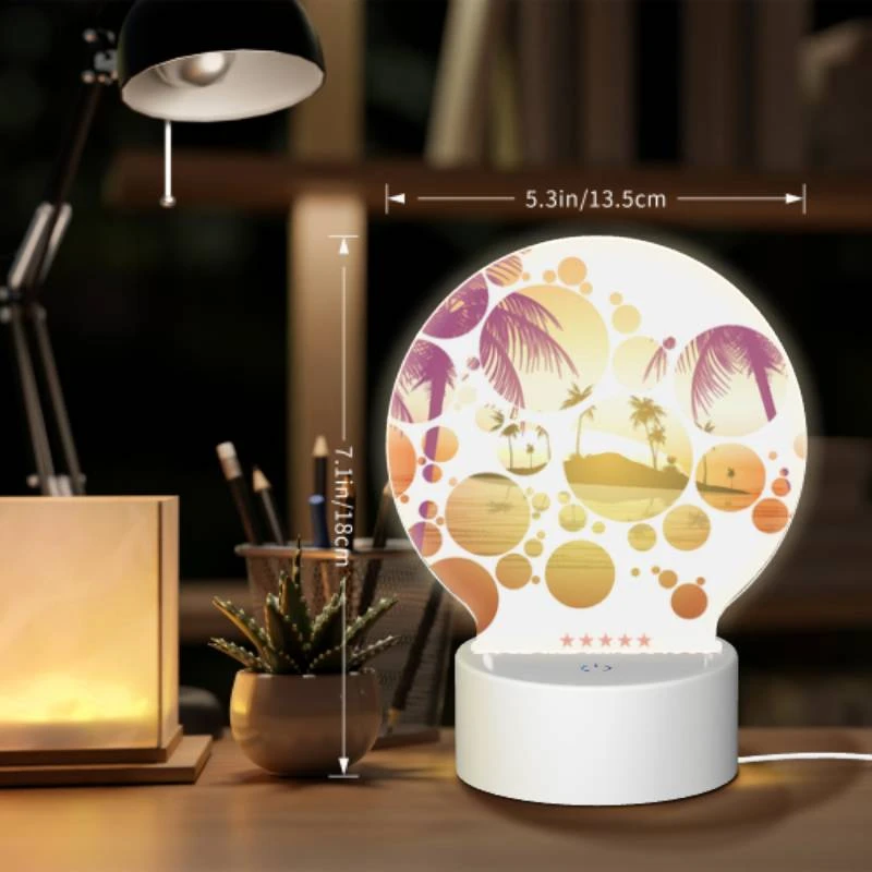 Round Acrylic Night Light, A colorful beach scene with palm trees and a sunset. Round Acrylic Night Light, A Colorful Beach Scene With Palm Trees And A Sunset. -Pattern Diy Shop 57961bddc047da882373a82820d24c6a9ed5e1a0