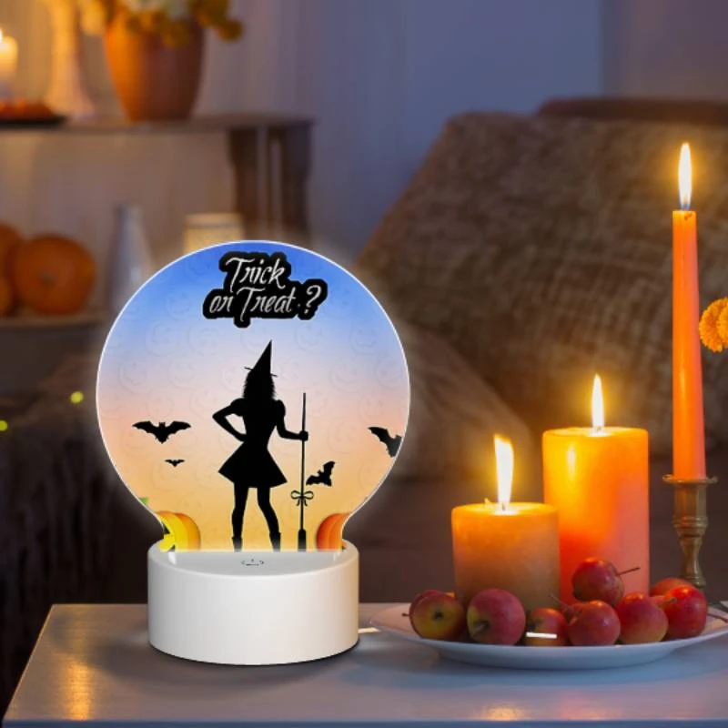 Round Acrylic Night Light, A witch on a broomstick with pumpkins and bats in the background. Round Acrylic Night Light, A Witch On A Broomstick With Pumpkins And Bats In The Background. -Pattern Diy Shop 5923e53a44bb39cea837fdd1b397a3e7872b9043