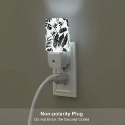 Night Light Set Of 2, A Black And White Image Of A Leafy Plant With A Flower. -Pattern Diy Shop 5a5613a6c7c90ae7e6106ec6fcb5b8a15f683ee3