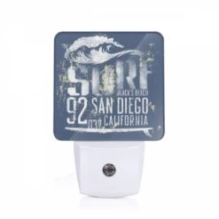 Night Light, A Surfboard With The Words "92 San Diego" Written On It.