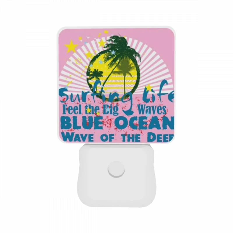 Night Light Set of 2, A pink and blue surfing poster with a big wave. Night Light Set Of 2, A Pink And Blue Surfing Poster With A Big Wave. -Pattern Diy Shop 612837306a61251be5682e59f39162d0523bf270