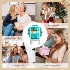 Round Acrylic Night Light, A Collection Of Six Different Colored Postage Stamps Featuring Beach And Tropical Themes. -Pattern Diy Shop 633c2bea4951164040e409473885dae4918f5013