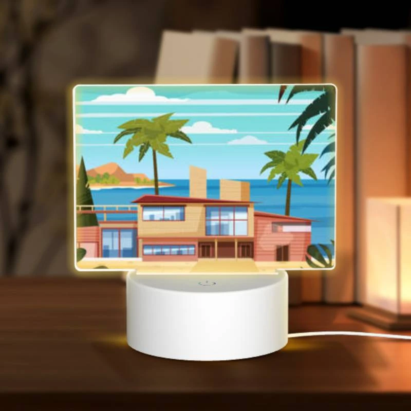 Rectangular Acrylic Night Light, A house is situated on a beach with a palm tree in front of it. Rectangular Acrylic Night Light, A House Is Situated On A Beach With A Palm Tree In Front Of It. -Pattern Diy Shop 63cc8e87d051f19b6914245ca3b62616f3d47238