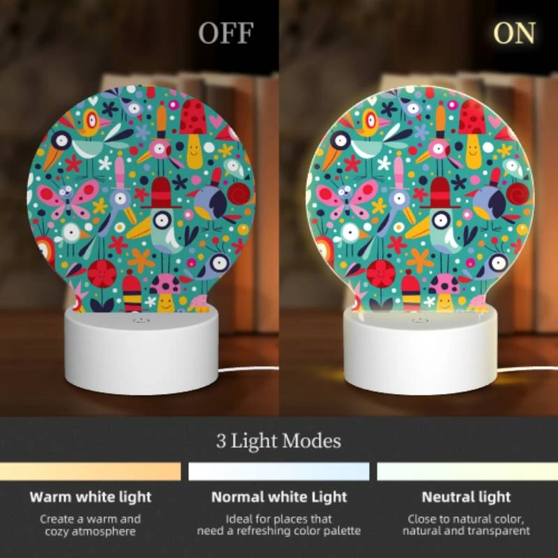 Round Acrylic Night Light, A colorful and vibrant image of birds and flowers. Round Acrylic Night Light, A Colorful And Vibrant Image Of Birds And Flowers. -Pattern Diy Shop 644446e38e792bde055cb07e87455b58ab67cee9