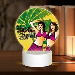 Round Acrylic Night Light, Two Women In Pink Bikinis Are Posing For A Picture.
