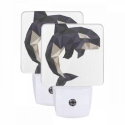 Night Light Set Of 2, A Black And White Whale With A White Belly.