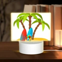 Rectangular Acrylic Night Light, Three Colorful Surfboards Are Placed On A Sandy Beach.