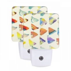 Night Light Set Of 2, A Collection Of Colorful Triangles.