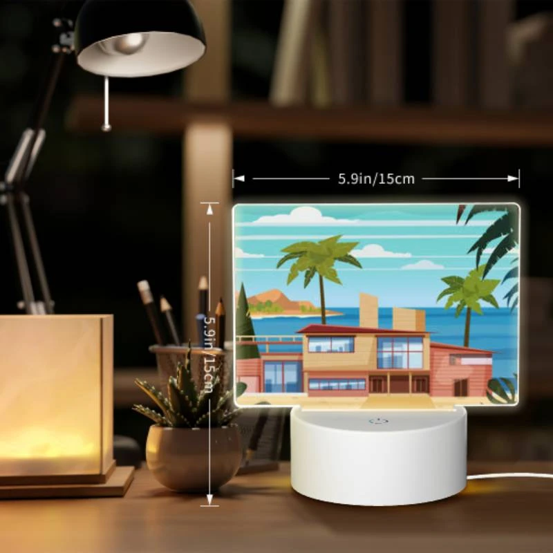 Rectangular Acrylic Night Light, A house is situated on a beach with a palm tree in front of it. Rectangular Acrylic Night Light, A House Is Situated On A Beach With A Palm Tree In Front Of It. -Pattern Diy Shop 6ec0e13a6a2a01a148418b6ab5021562e1037b3c