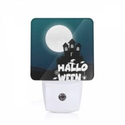 Night Light, A House With A Moon In The Background And The Words Halloween Written Below It.