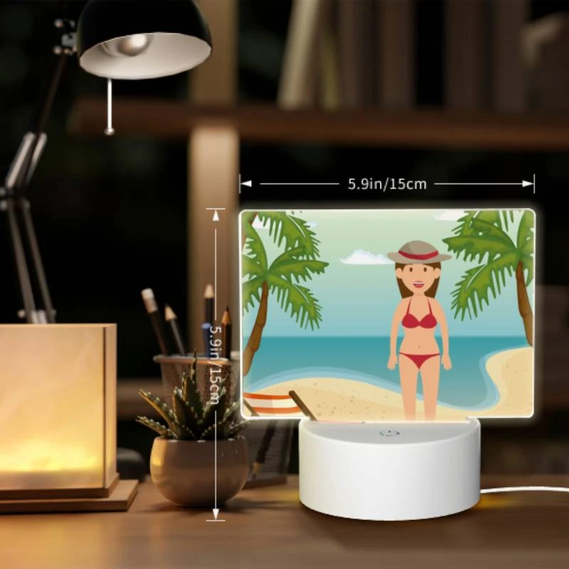 Rectangular Acrylic Night Light, A woman in a red bikini is standing on a sandy beach. Rectangular Acrylic Night Light, A Woman In A Red Bikini Is Standing On A Sandy Beach. -Pattern Diy Shop 70e2018d33ea91bbbd0b0714dbe2fc77e8225e7b