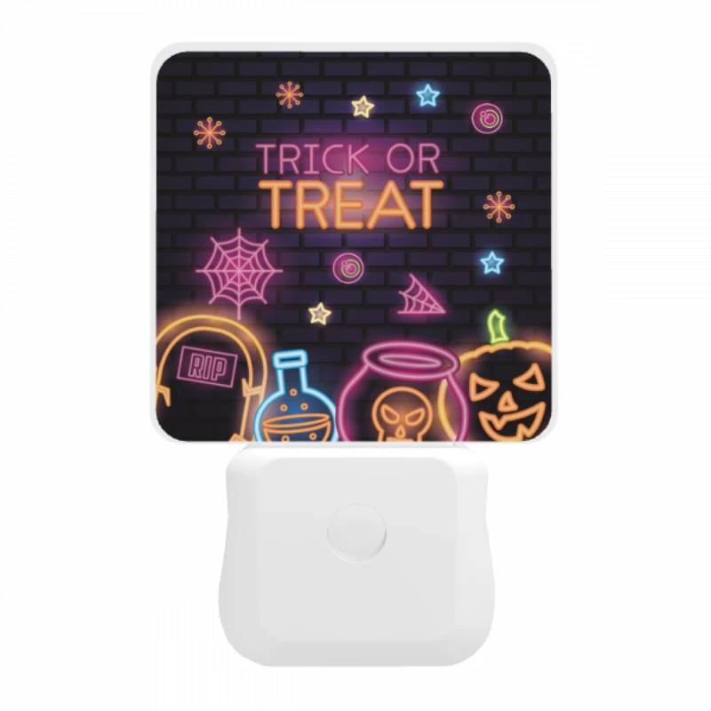 Night Light, A neon sign that says "trick or treat" with a pumpkin and a skull. Night Light, A Neon Sign That Says "trick Or Treat" With A Pumpkin And A Skull. -Pattern Diy Shop 713b1c45c641f3ecab8ce1f901c20d35ebe00f29