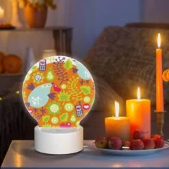 Round Acrylic Night Light, A Colorful Bird With A Cell Phone In Its Mouth. -Pattern Diy Shop 716e30f0108a5e36e27f994beb43d74fff4e7075