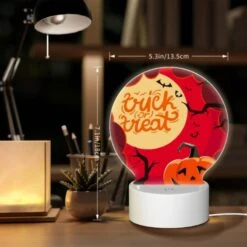 Round Acrylic Night Light, A Halloween Themed Poster With A Pumpkin And A Spider Web. -Pattern Diy Shop 7338ada8b819dc7f11bcd04fd3e52d5469dbd640