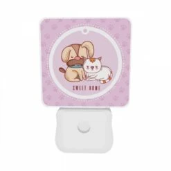 Night Light Set Of 2, A Dog And A Cat Are Sitting Together In A Pink Circle. -Pattern Diy Shop 74c79e8e57444303a7d9b39bc5cad8ac4b412dd6