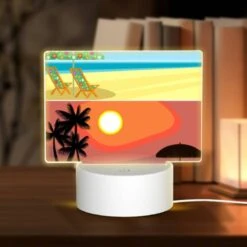 Rectangular Acrylic Night Light, A Beach Scene With A Sunset