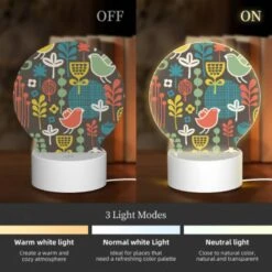 Round Acrylic Night Light, A Colorful Bird Pattern With A Bird In The Center. -Pattern Diy Shop 76fd61255ddee50878ed77c7df1a37dc4b253b6e