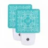 Night Light Set Of 2, A Blue And White Floral Design Is Displayed On A Blue Background.