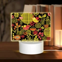 Rectangular Acrylic Night Light, A Colorful Floral Pattern With A Bird In The Center.