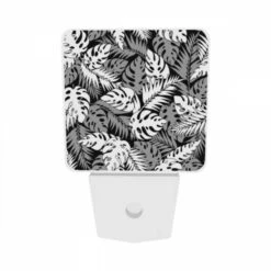 Night Light Set Of 2, A Black And White Image Of A Leafy Plant With A Pattern Of Dots. -Pattern Diy Shop 7b62078174086e62eb7d89c543c2beea60d710b5