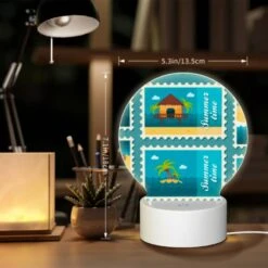 Round Acrylic Night Light, A Collection Of Six Different Colored Postage Stamps Featuring Beach And Tropical Themes. -Pattern Diy Shop 7c6dfaffd859769443f057fc4de1473833f6fbbd